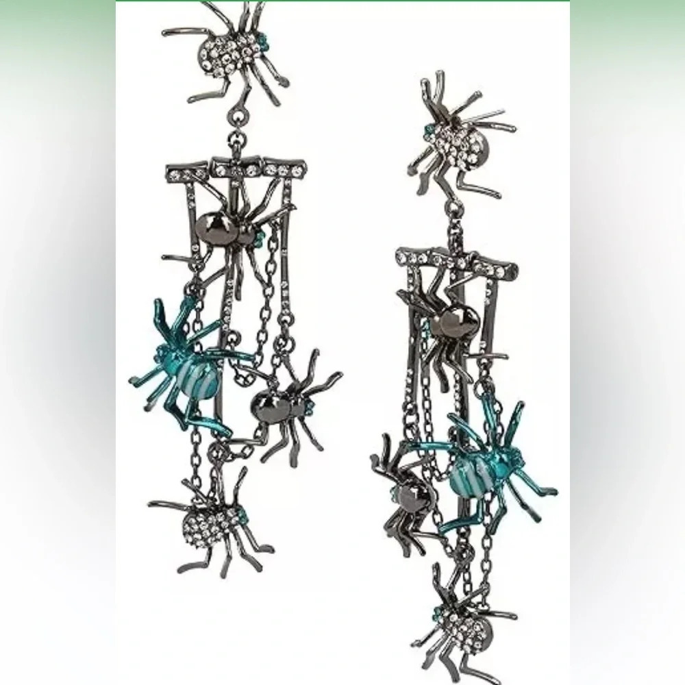 BETSEY JOHNSON Halloween Glow in the Dark Dangling Multiple Spider Earrings NWT